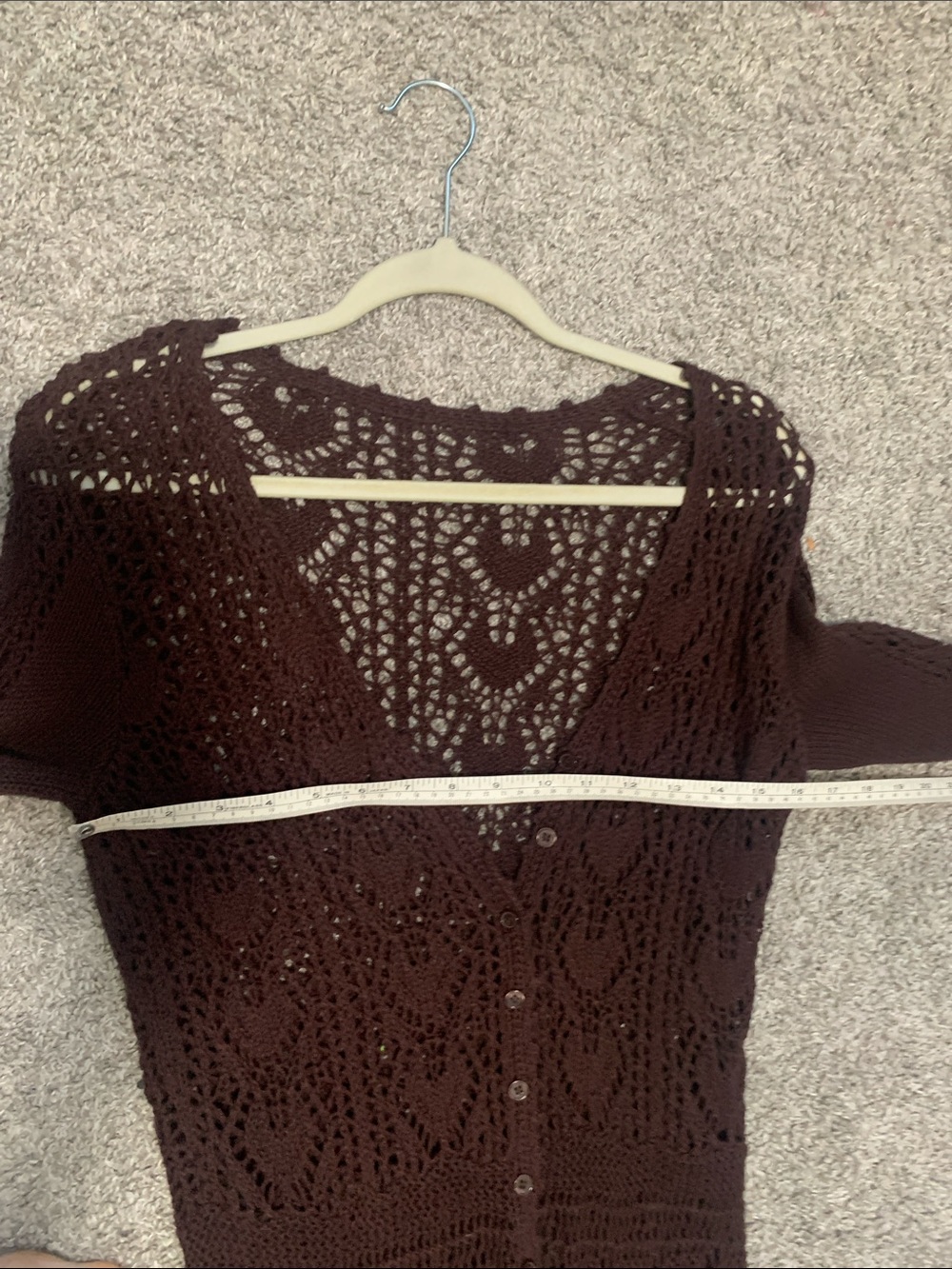 Vintage Dark Brown Crochet Openwork Cardigan Sweater - Picture 6 of 6